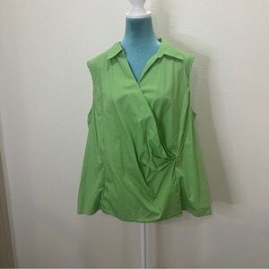 Talbots sleeveless mock wrap Blouse side zipper Green White Polka Dot 20WP